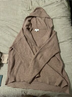 aerie Hooded Knit Pullover in tan-Taupe